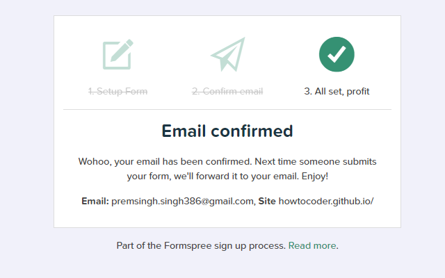 Formspree email confirmed